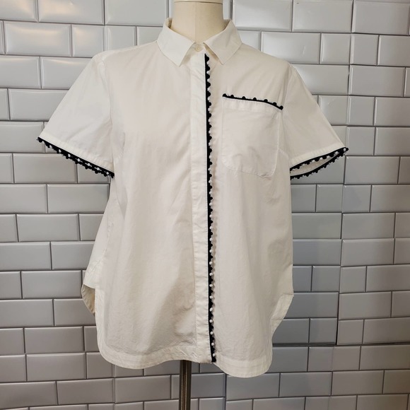 CROWN & IVY| POM POM WHITE DRESS SHIRT 100%  COTTON WOMEN'S SIZE SMALL - Picture 7 of 17